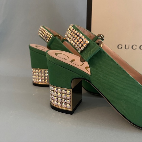Rare Gucci Green Moire & Crystal Slingback heels 36.5 - Picture 6 of 12